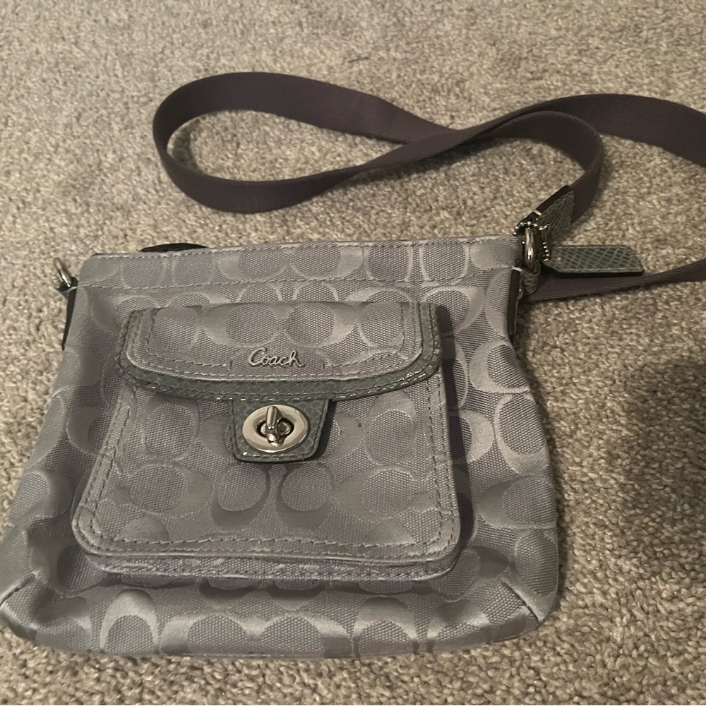EUC Coach crossbody silver gray with silver hardware